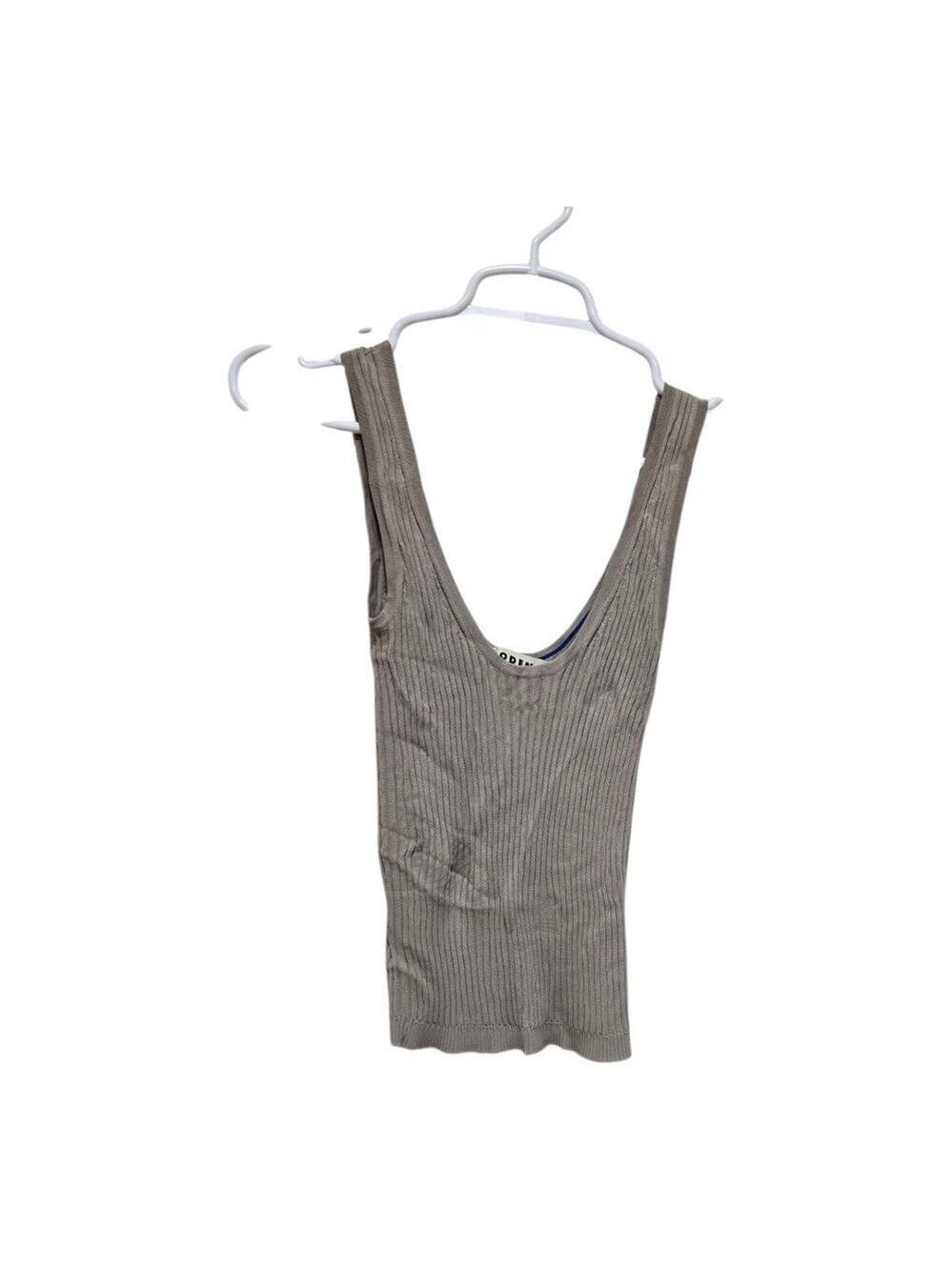 Boden XS Ribbed Scoop Neck Tank Beige Stretch Knit